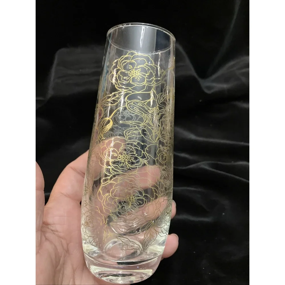 Stemless Champagne Flute Gold Gilded Rose Bouquet Wine Glass Vase Replacement